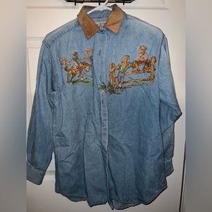 Vintage denim embroidered button down